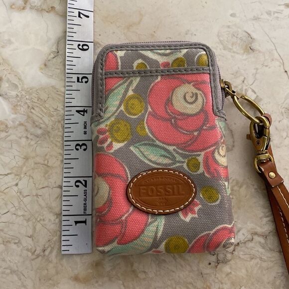 Fossil Leather &  Coated Canvas Wallet Cell Phone Wristlet  - As New - Picture 10 of 11